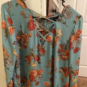 Forever 21. Medium. Teal floral. Long sleeves.